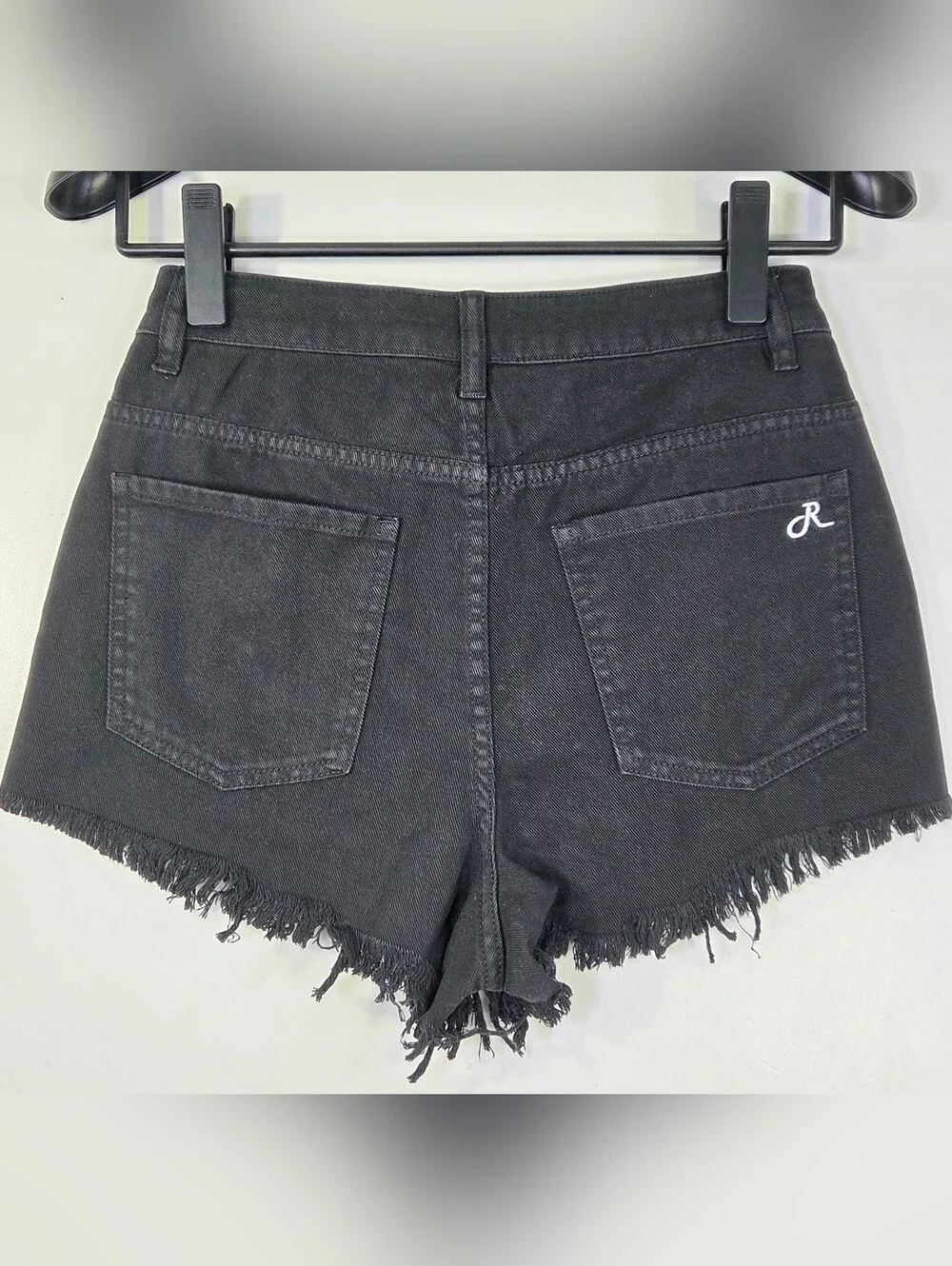 NWT FABULOUS BY THE RAIDERETTES DENIM STUDDED FRAYED SHORTS. - Picture 4 of 10
